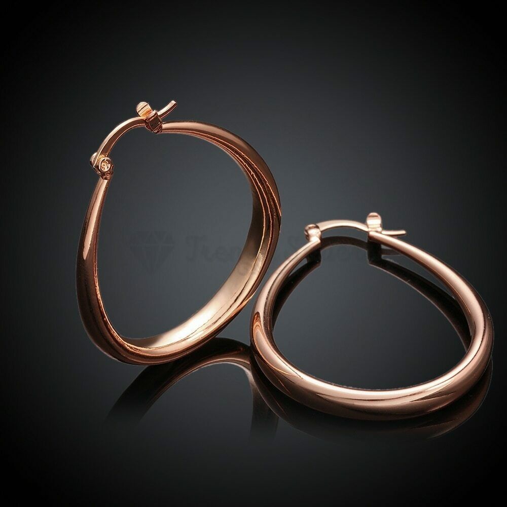 Women Hollow Hinged Oval Hoop Drop Earrings 925 Sterling Silver Filled Rose Gold