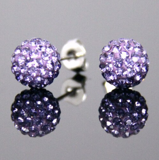 8MM 925 Sterling Silver Purple Faux Diamond Crystal Balls Stud Fashion Earrings