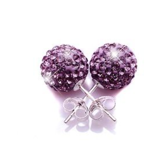 8MM 925 Sterling Silver Purple Faux Diamond Crystal Balls Stud Fashion Earrings