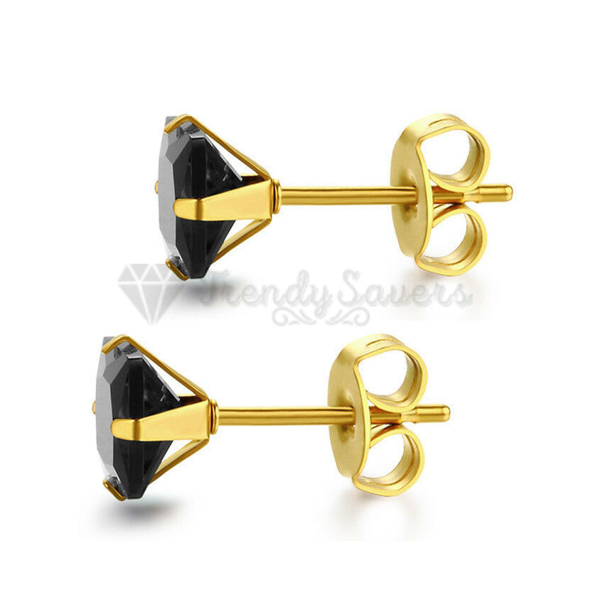 6MM Square Cut Black Cartilage Ear Stud Earrings Cubic Zirconia Women UK Jewelry