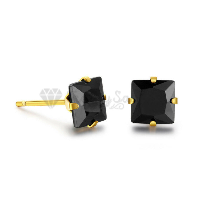 6MM Square Cut Black Cartilage Ear Stud Earrings Cubic Zirconia Women UK Jewelry