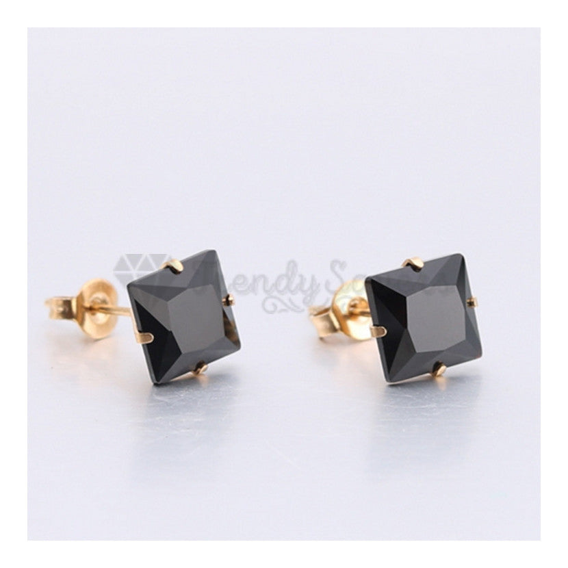 6MM Square Cut Black Cartilage Ear Stud Earrings Cubic Zirconia Women UK Jewelry