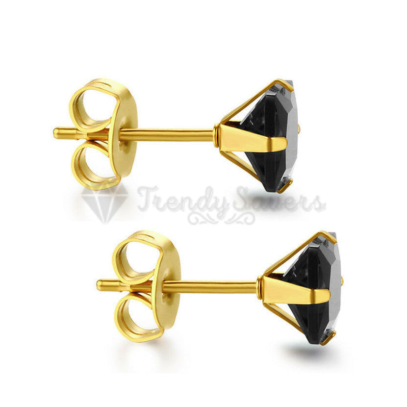 6MM Square Cut Black Cartilage Ear Stud Earrings Cubic Zirconia Women UK Jewelry