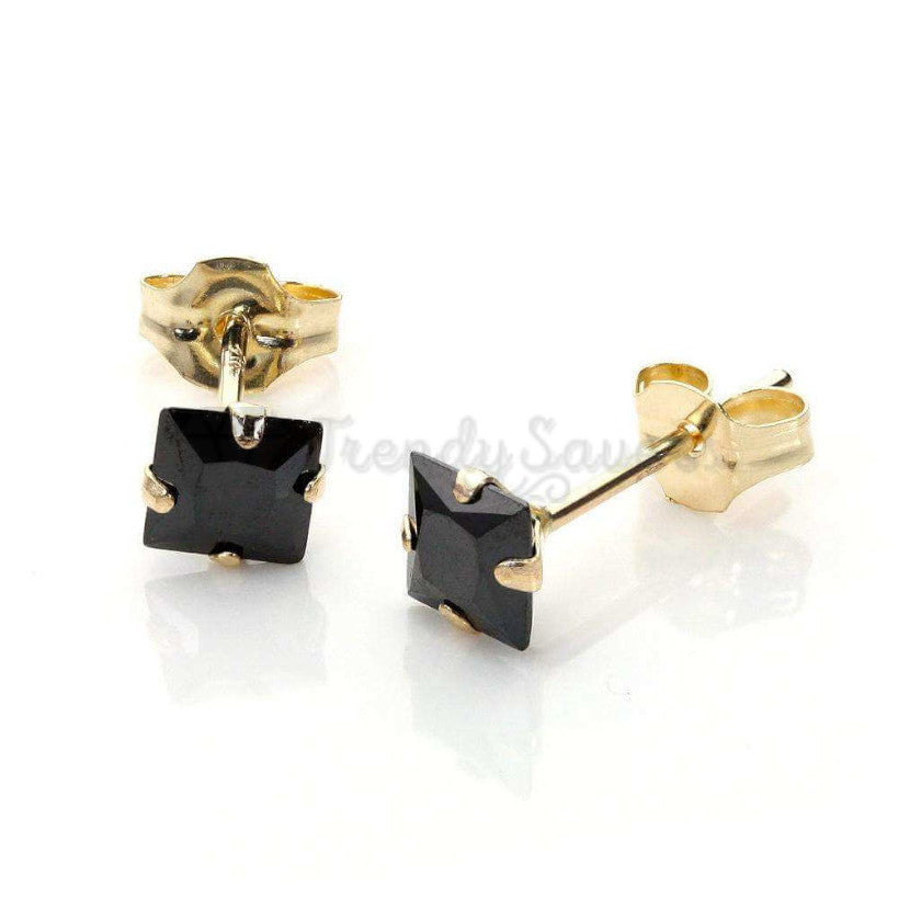 6MM Square Cut Black Cartilage Ear Stud Earrings Cubic Zirconia Women UK Jewelry