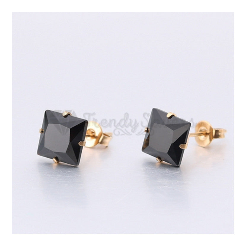 6MM Square Cut Black Cartilage Ear Stud Earrings Cubic Zirconia Women UK Jewelry