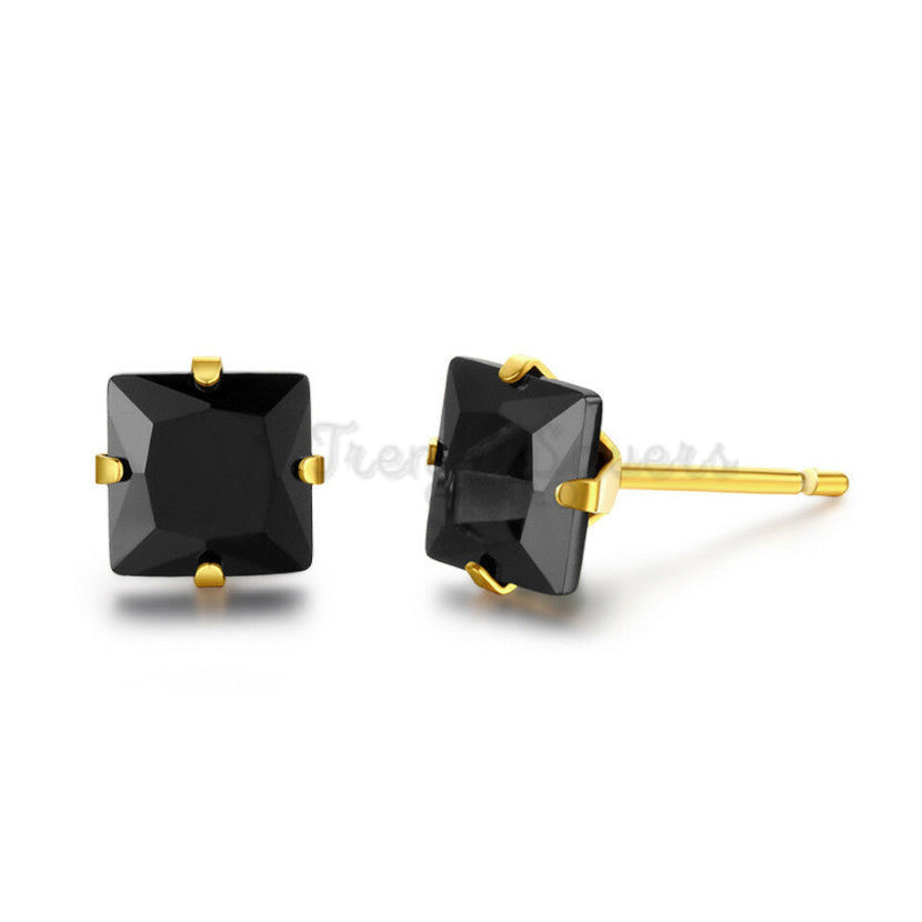 6MM Square Cut Black Cartilage Ear Stud Earrings Cubic Zirconia Women UK Jewelry