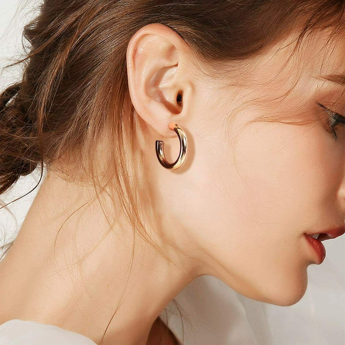 3CM Small Thick 14K Real Gold Plated Chunky Hypoallergenic Hoop Earrings 30MM