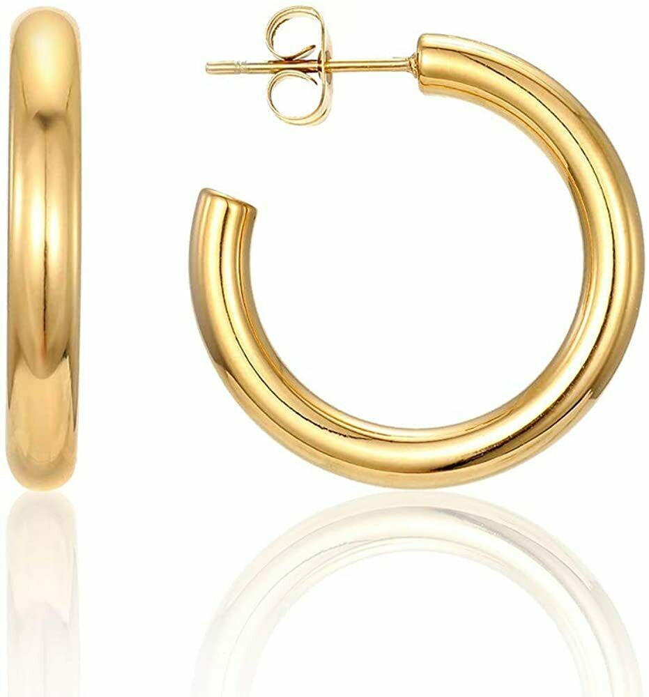 40MM Chunky Open Thick Gold Women 14K Gold Plated Lightweight Hoop Earrings 4CM