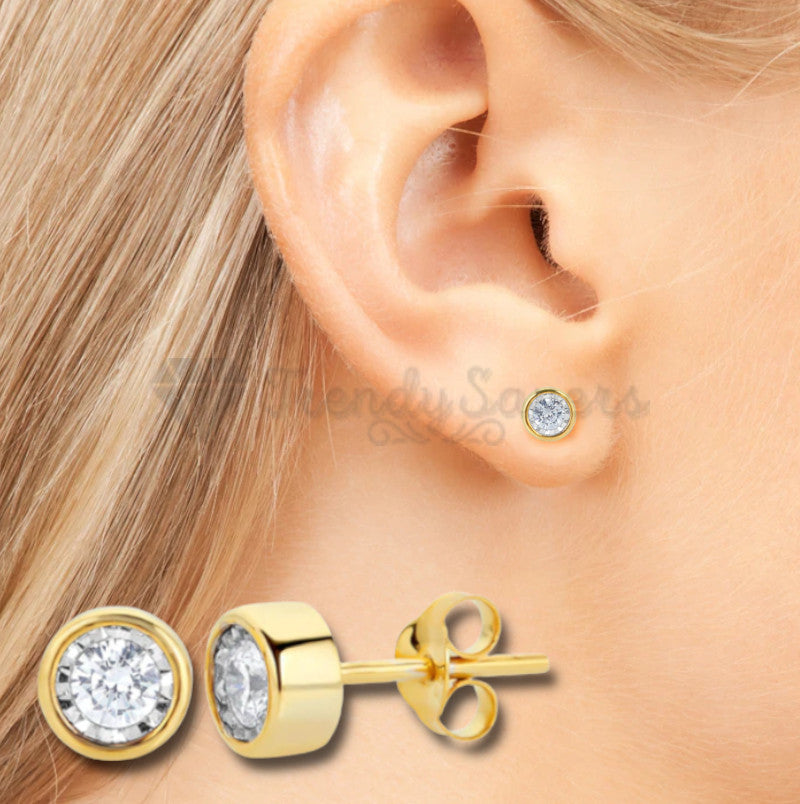 Stainless Steel Cute Diamond Cut Crystal Cartilage Helix Gold Stud Earrings 3MM