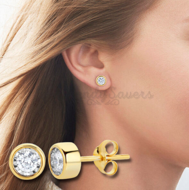 Clear Cubic Zirconia Gold Plated 6MM Stud Earrings Jewellery Women Girls Gift UK