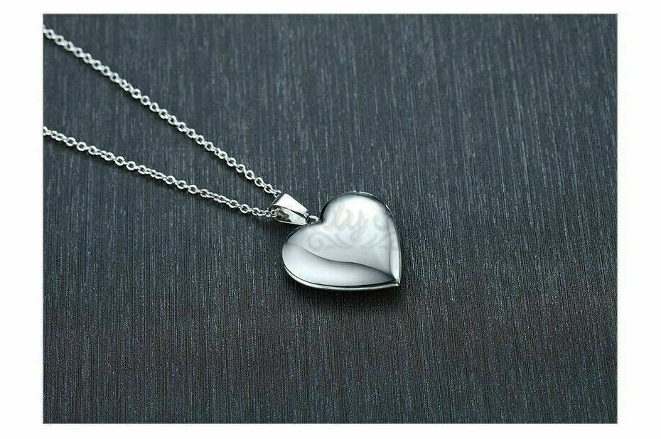 Dainty White Gold Plated Heart Shaped Photo Frame Locket Pendant Chain Necklace
