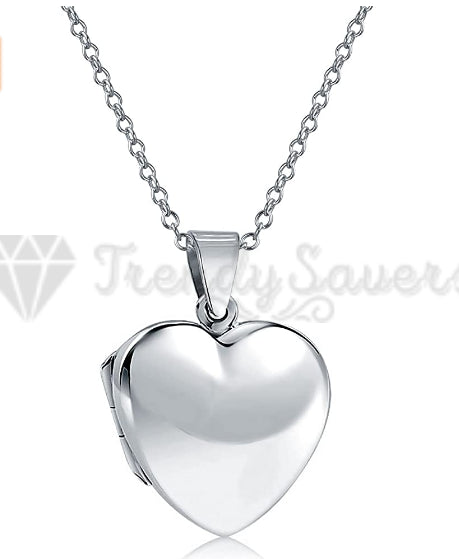 Dainty White Gold Plated Heart Shaped Photo Frame Locket Pendant Chain Necklace