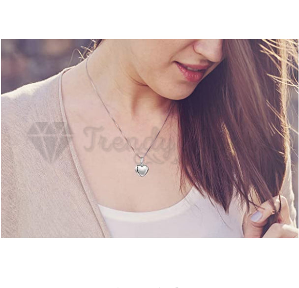 Dainty White Gold Plated Heart Shaped Photo Frame Locket Pendant Chain Necklace