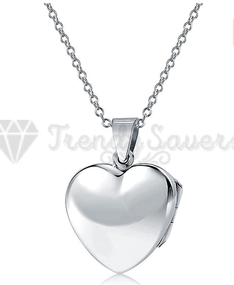 Dainty White Gold Plated Heart Shaped Photo Frame Locket Pendant Chain Necklace