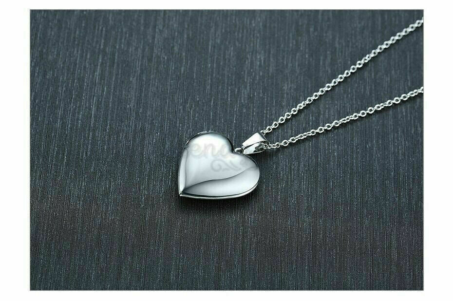 Dainty White Gold Plated Heart Shaped Photo Frame Locket Pendant Chain Necklace