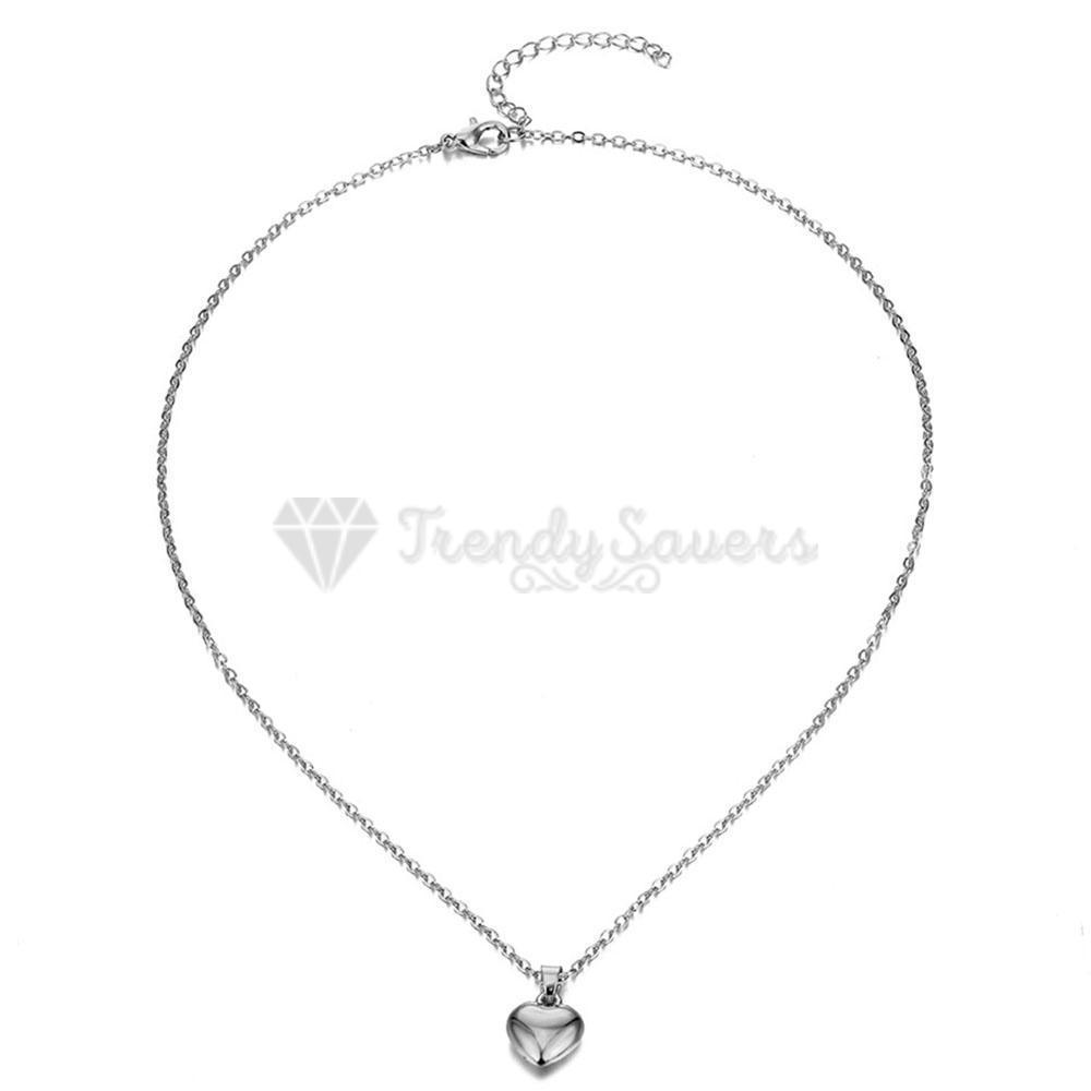 Dainty White Gold Plated Heart Shaped Photo Frame Locket Pendant Chain Necklace