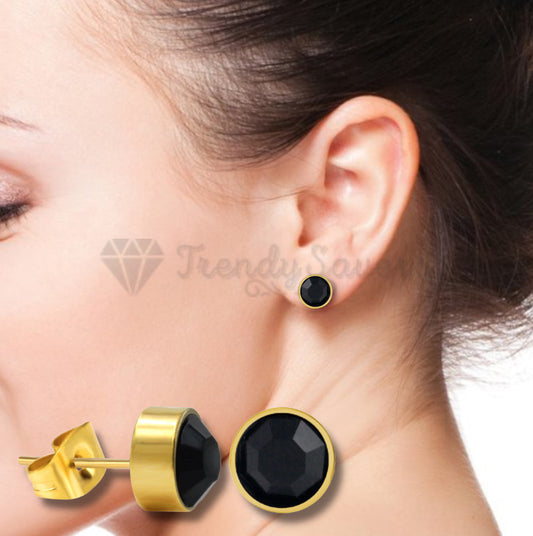 Hypoallergenic Gold Plated 5MM Black Cubic Zirconia Round Stud Earrings Jewelry
