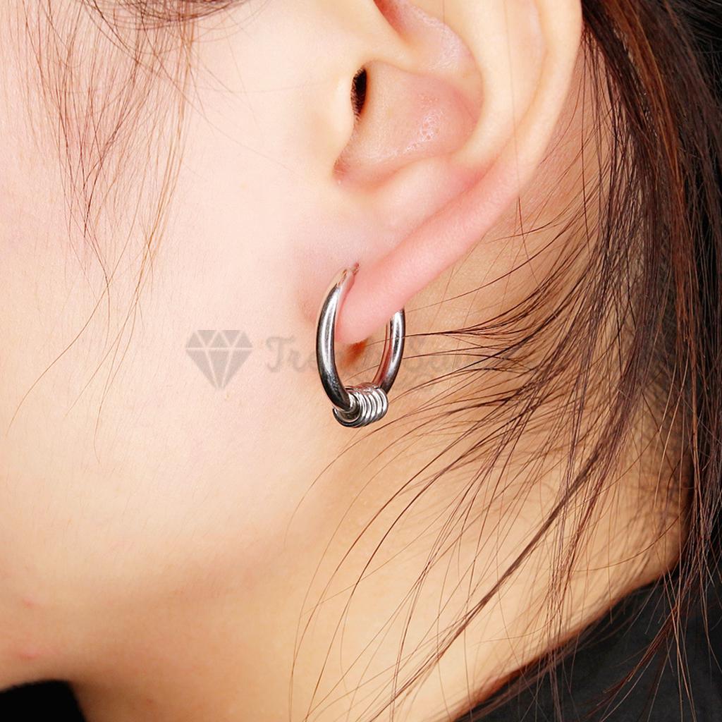 12MM Unisex Mini Hollow Bead Pendants Huggie Hoop Ring Fashion Punk Earrings