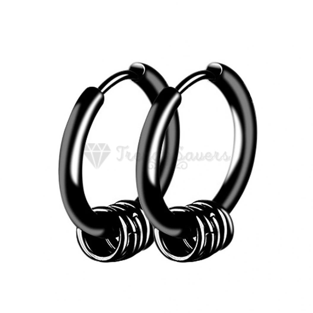 12MM Thick Black Mini Hoop Ring Nose Lip Cartilage Tube Huggie Piercing Earrings