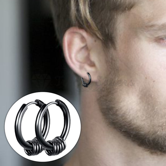 14MM Men Women Black Clicker Hipster Nose Ear Labret Ring Hoop Fashion Earrings