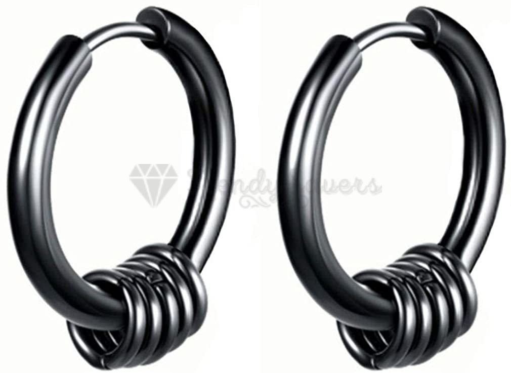 14MM Men Women Black Clicker Hipster Nose Ear Labret Ring Hoop Fashion Earrings