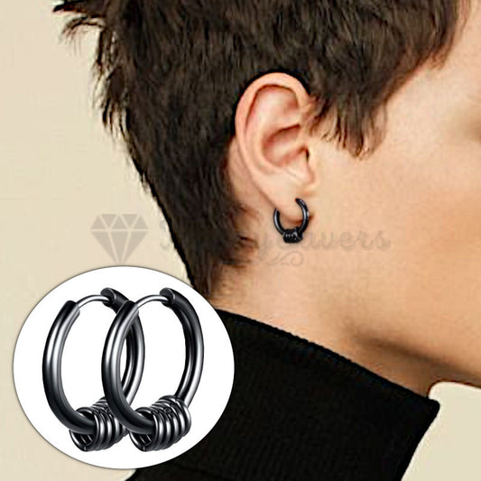 16MM Surgical Steel Black Round Hoop Mini Circle Ring Pendants Sleeper Earrings