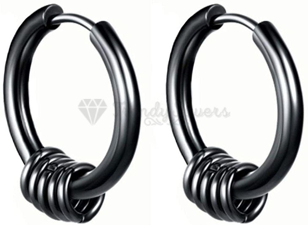 16MM Surgical Steel Black Round Hoop Mini Circle Ring Pendants Sleeper Earrings