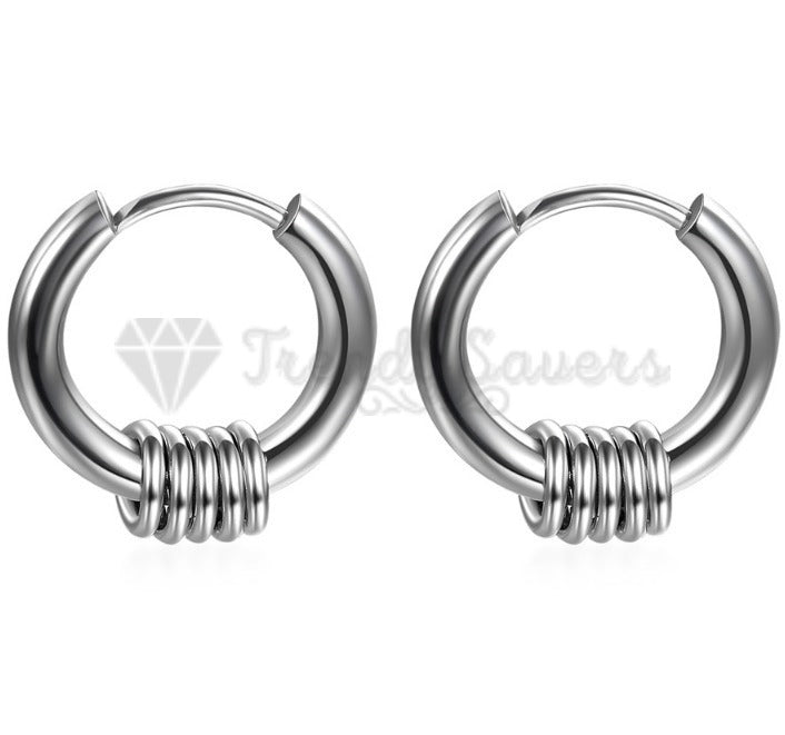 8MM High Quality Silver Circle Hinged Huggie Loop Hoop Hipster Unisex Earrings