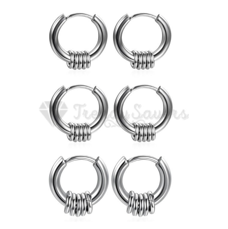 8MM High Quality Silver Circle Hinged Huggie Loop Hoop Hipster Unisex Earrings
