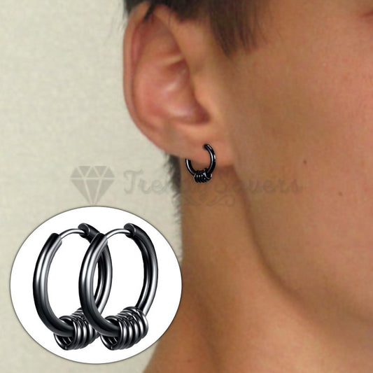 8MM Gothic Punk Clicker Circle Brinco Loop Hoop Cartilage Black Unisex Earrings