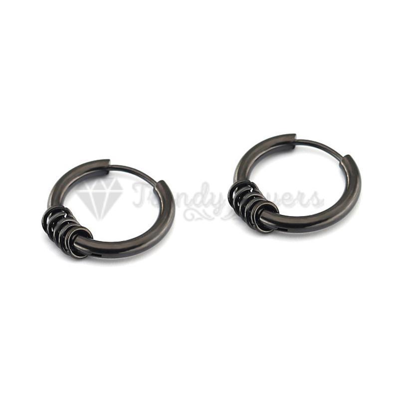 8MM Gothic Punk Clicker Circle Brinco Loop Hoop Cartilage Black Unisex Earrings
