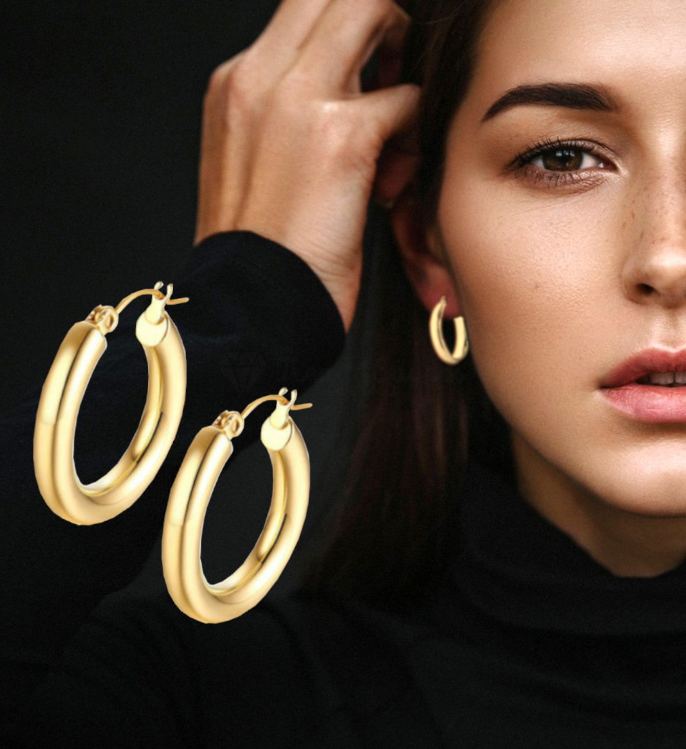 Dazzling Gold Ear Hoops Huggies Medium Thick Hollow Cartilage Women Fashion Earrings