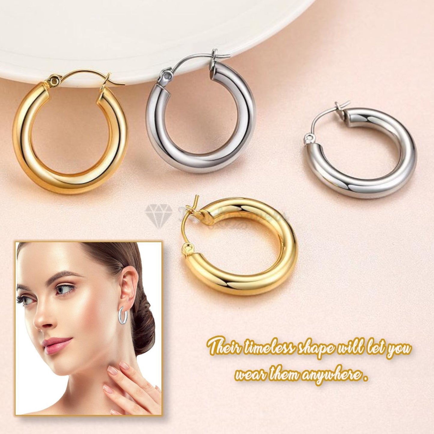 Dazzling Gold Ear Hoops Huggies Medium Thick Hollow Cartilage Women Fashion Earrings