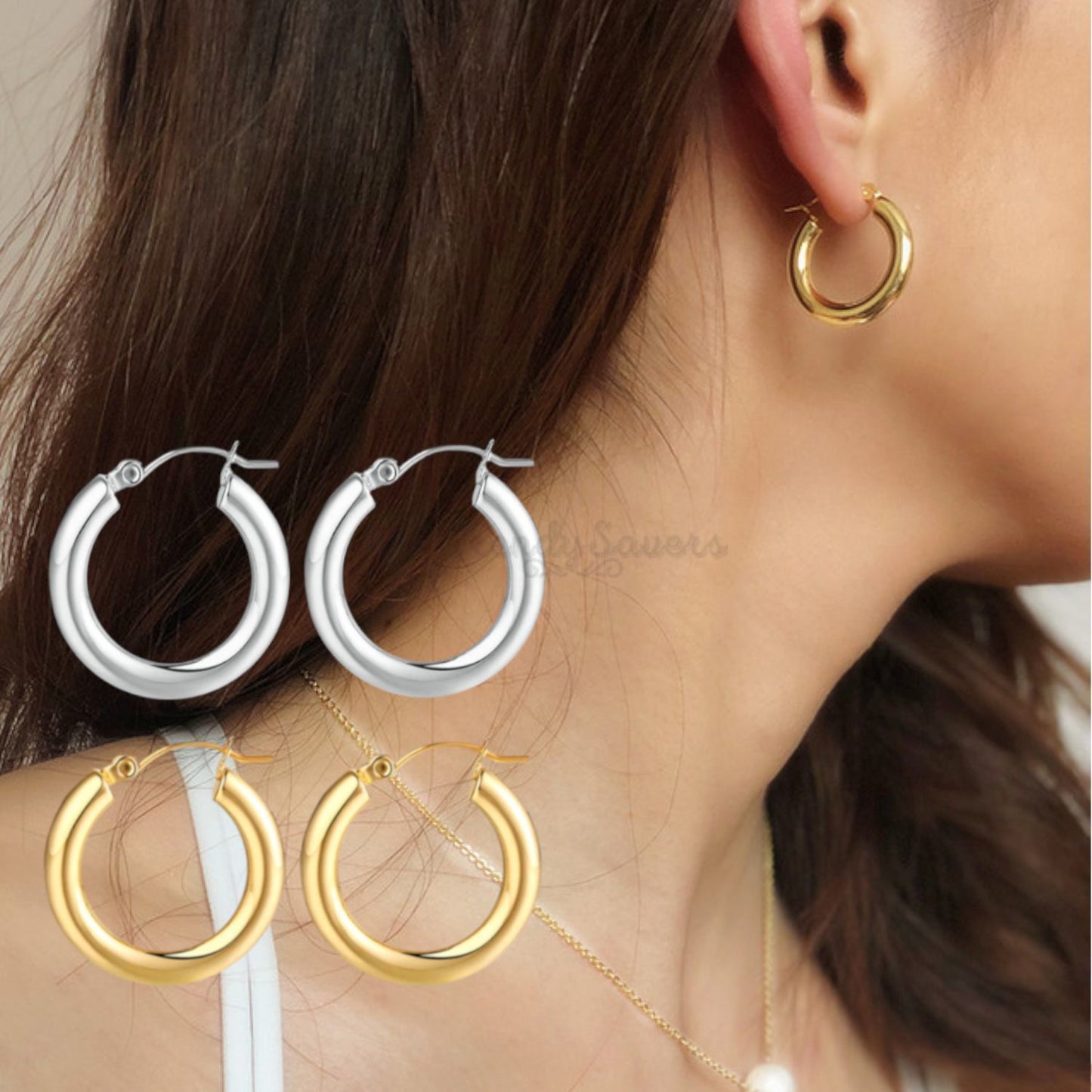 Dazzling Gold Ear Hoops Huggies Medium Thick Hollow Cartilage Women Fashion Earrings