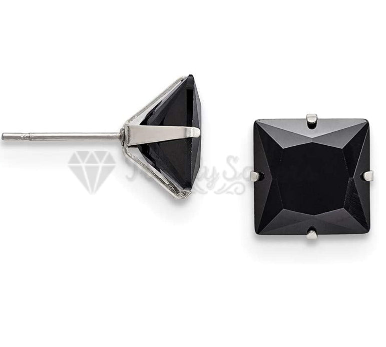 9MM Surgical Steel Princess Cut Black Diamond Stone Cartilage Ear Stud Earrings
