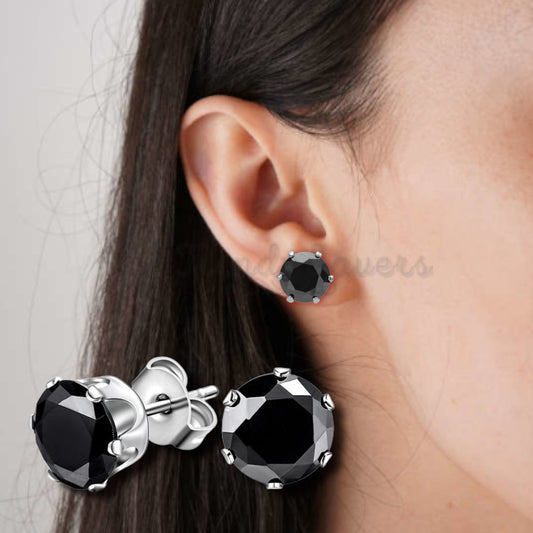 10MM Pair Surgical Steel Silver Studs Black Cubic Zirconia Crystal Stud Earrings