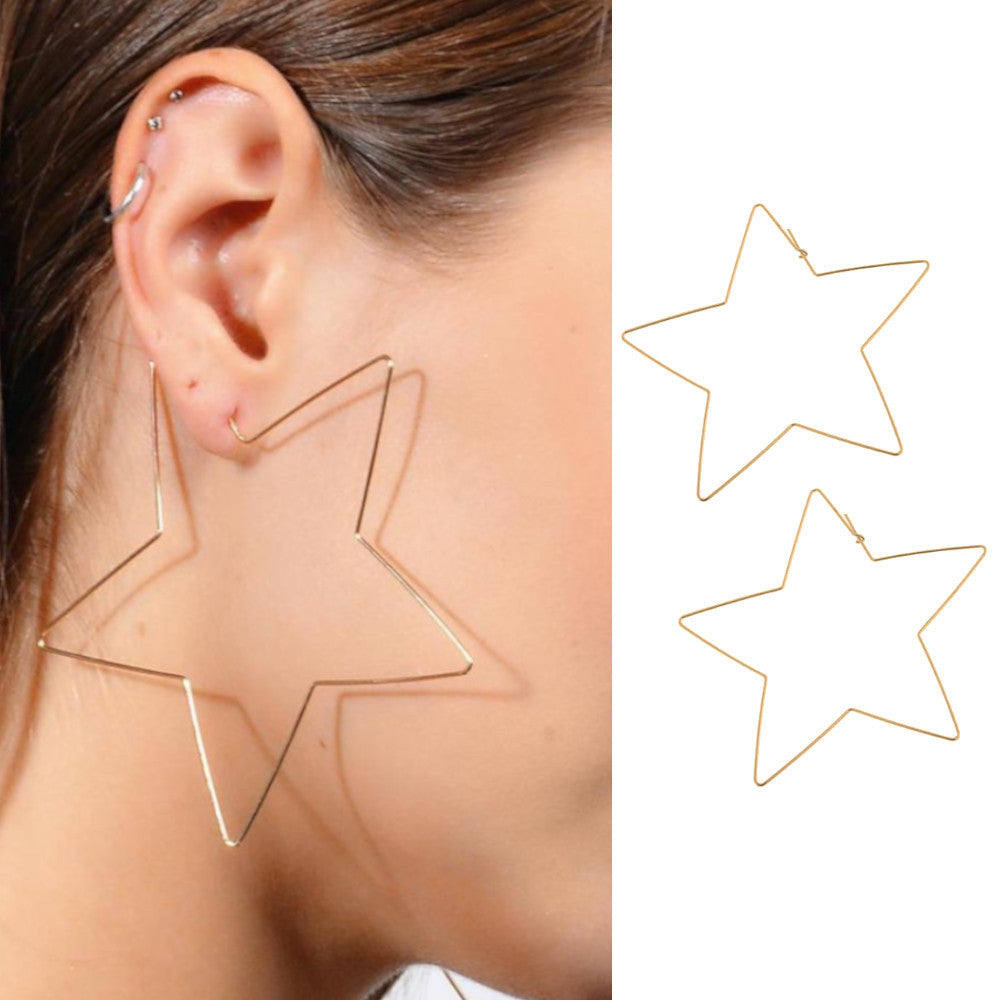 14ct Gold Plated Patriotic Celestial Star Dangle Ear Hoop Fashion Earrings