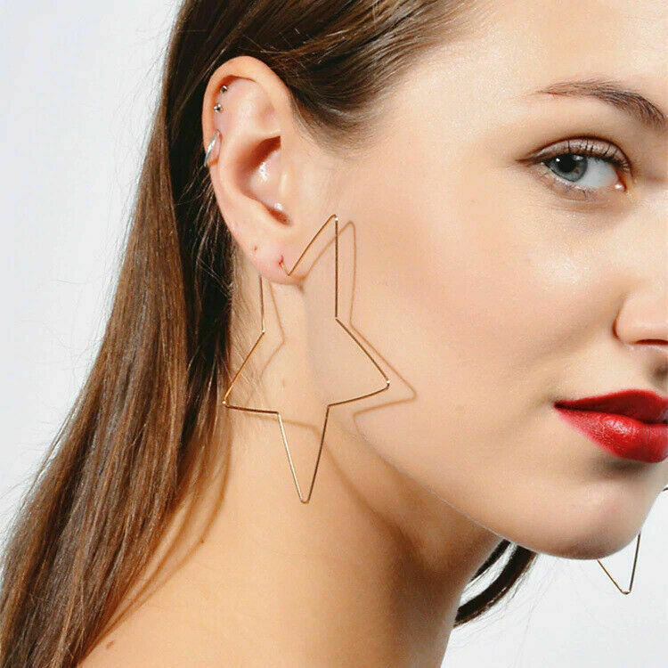 14ct Gold Plated Patriotic Celestial Star Dangle Ear Hoop Fashion Earrings