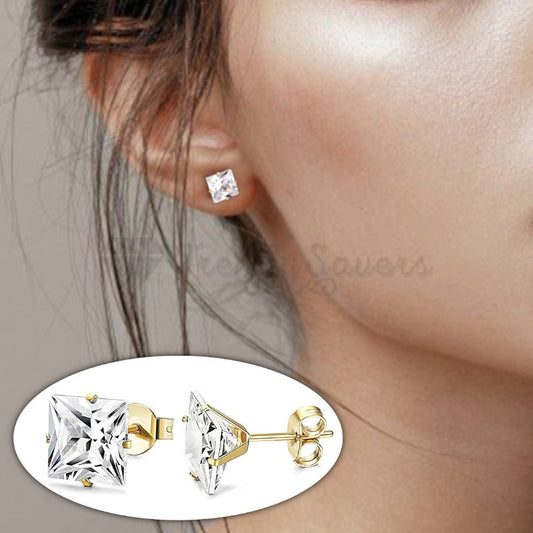 7MM Hypoallergenic Gold Tone Simulated AAA Zircon Sleeper Stud Unisex Earrings