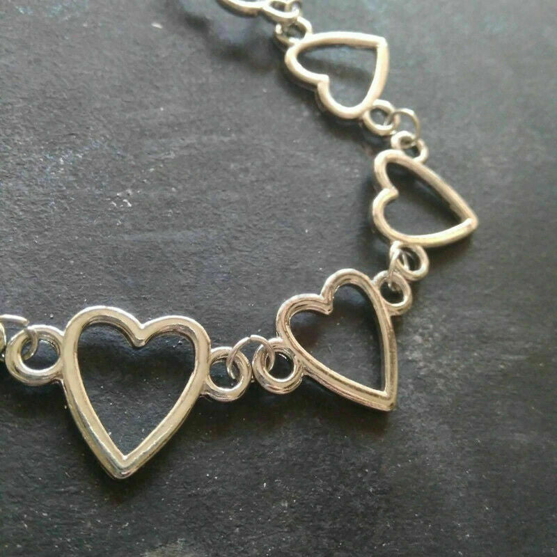 Retro Punk Hollow Heart Linked Pendants 18ct Gold Plated Choker Necklace Jewelry