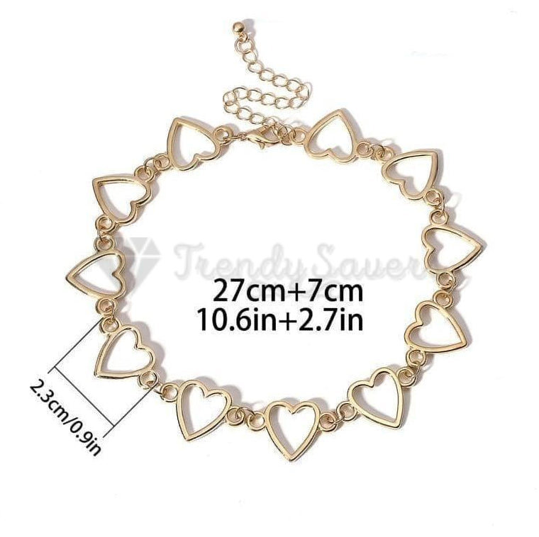 Retro Punk Hollow Heart Linked Pendants 18ct Gold Plated Choker Necklace Jewelry