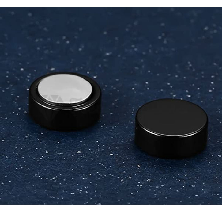Surgical Steel Magnetic Non Piercing Round Black Punk Gothic Stud Earrings 8MM