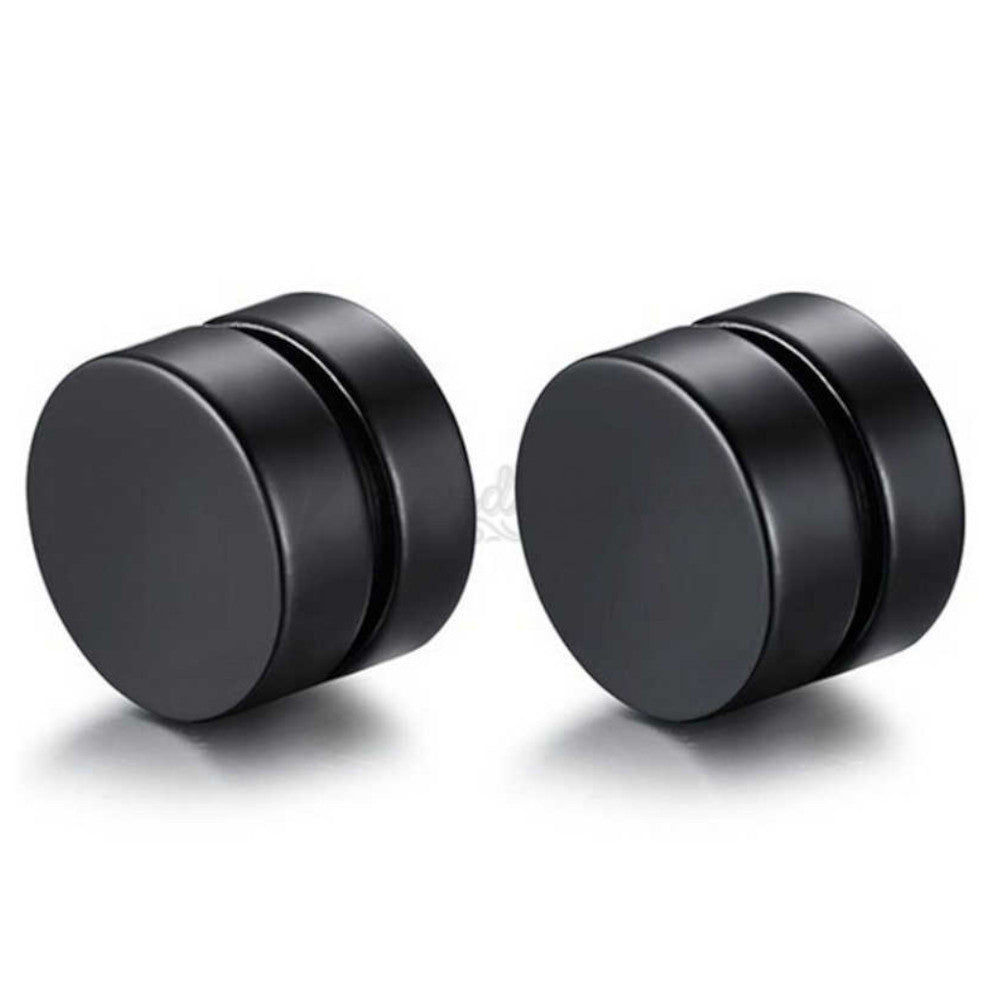 Surgical Steel Magnetic Non Piercing Round Black Punk Gothic Stud Earrings 8MM