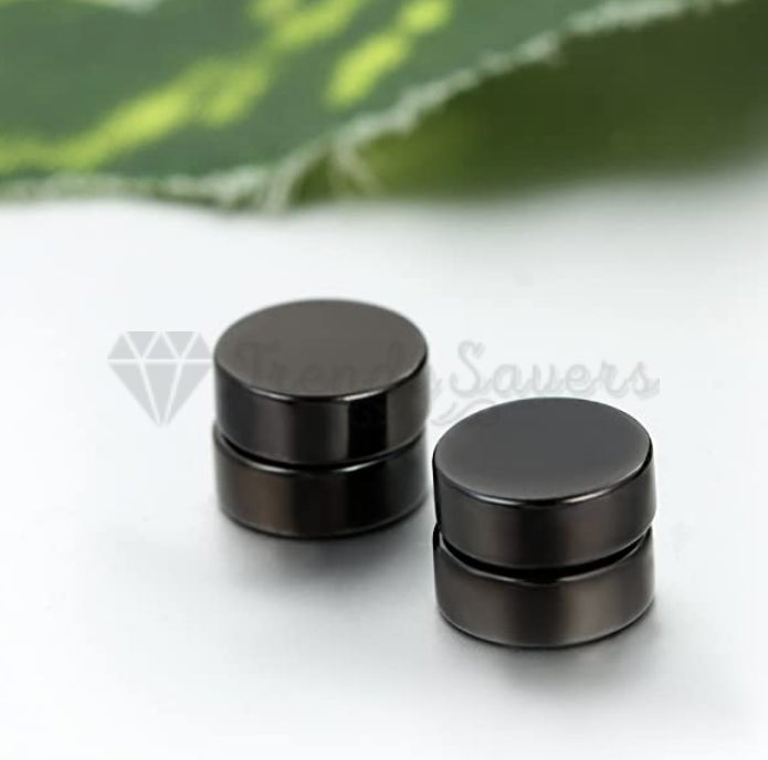 Surgical Steel Magnetic Non Piercing Round Black Punk Gothic Stud Earrings 8MM