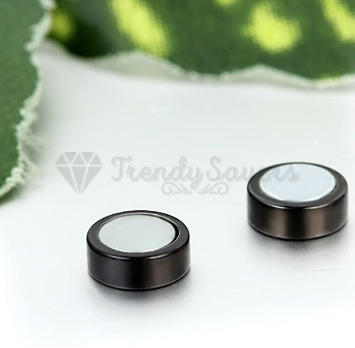 Surgical Steel Magnetic Non Piercing Round Black Punk Gothic Stud Earrings 8MM