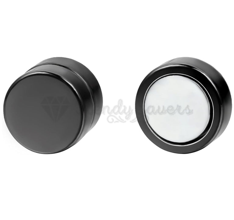 Surgical Steel Magnetic Non Piercing Round Black Punk Gothic Stud Earrings 8MM