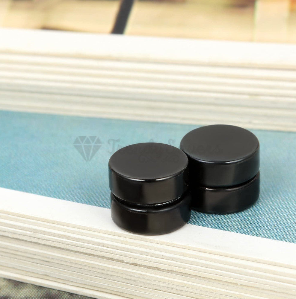 Surgical Steel Magnetic Non Piercing Round Black Punk Gothic Stud Earrings 8MM