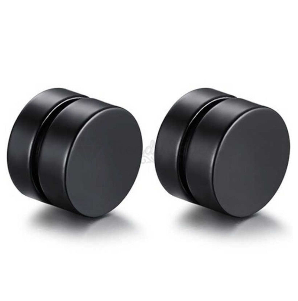 Surgical Steel Magnetic Non Piercing Round Black Punk Gothic Stud Earrings 8MM