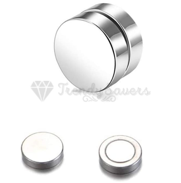 316L Surgical Steel Magnetic No Piercing Faux Plug Silver Punk Stud Earrings 8MM