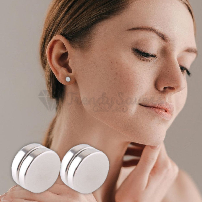 316L Surgical Steel Magnetic No Piercing Faux Plug Silver Punk Stud Earrings 8MM